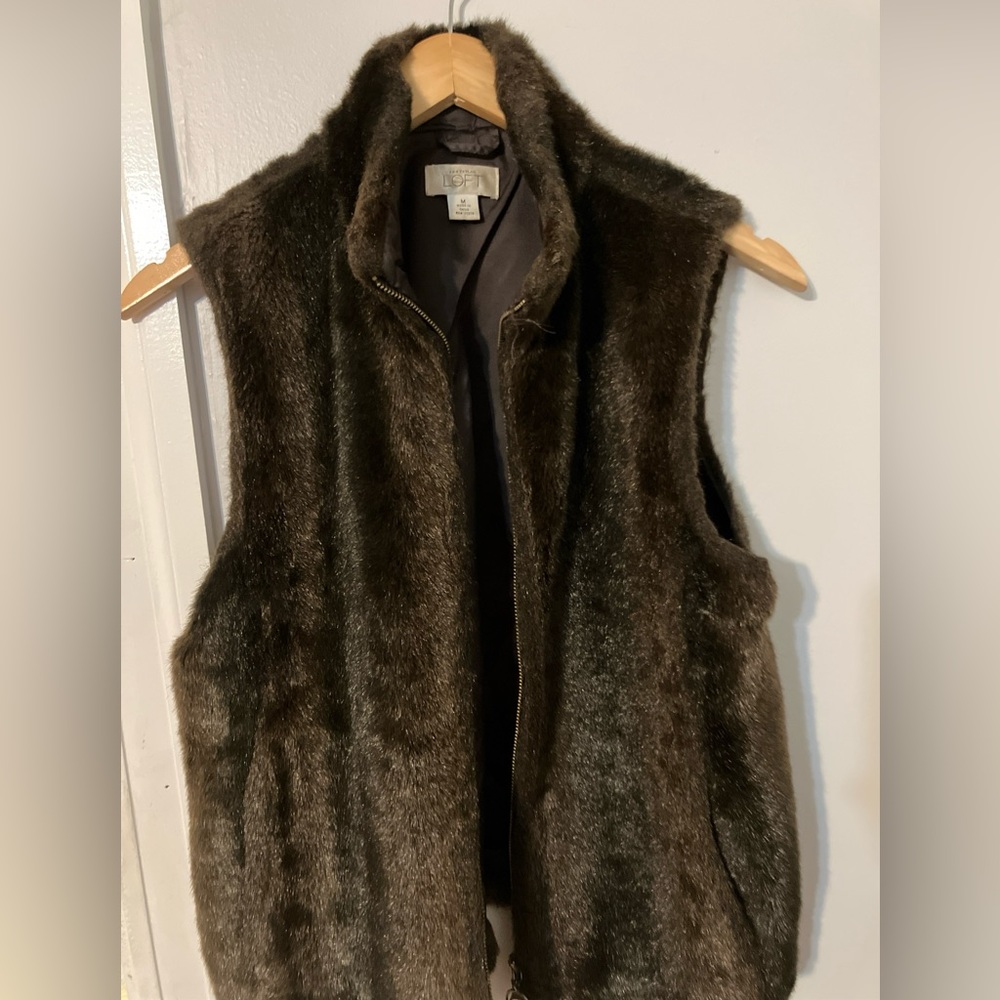 Loft Anny Taylor Faux Fur Vegan Brown  Vest Women's Medium